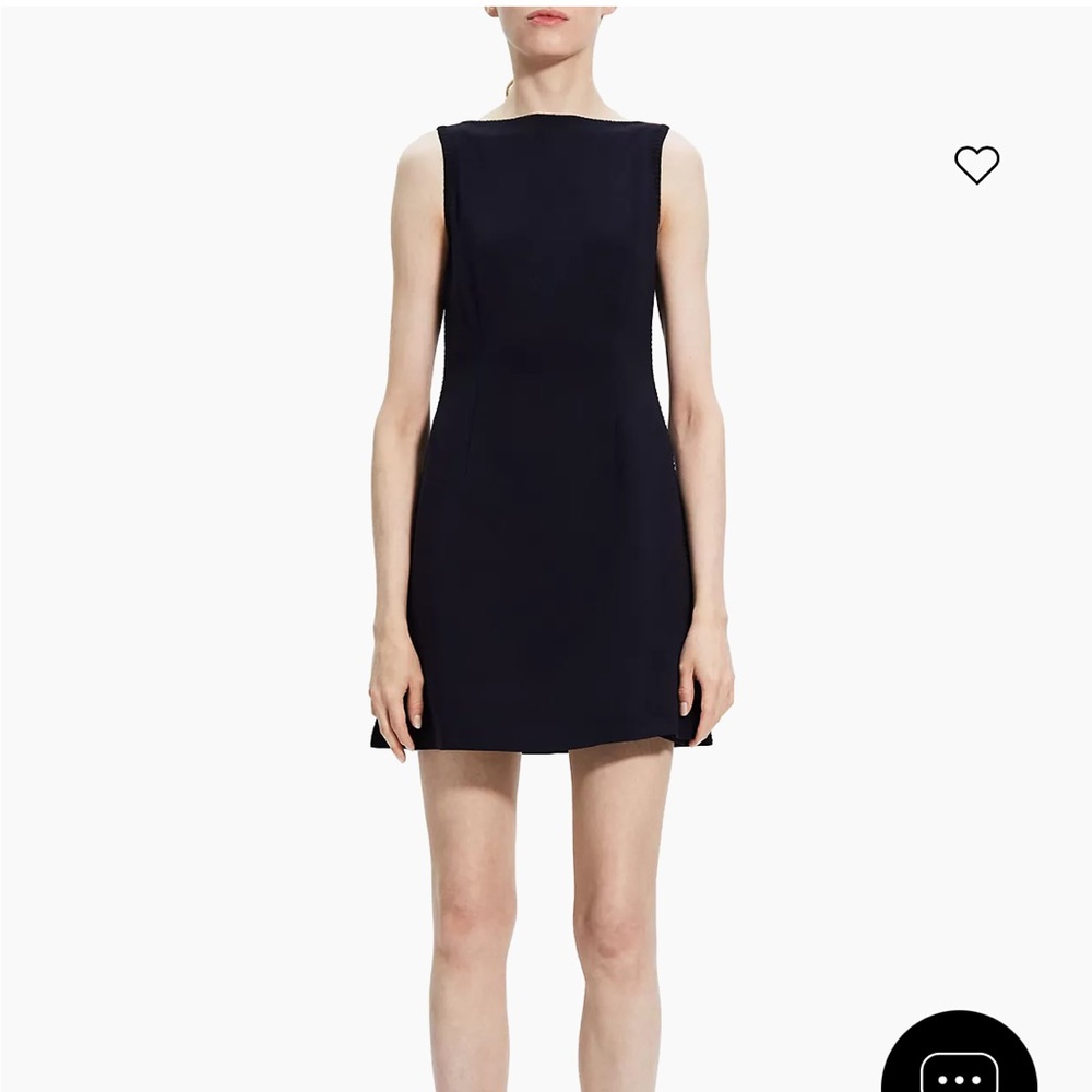 Theory Boatneck Shift Admiral Crepe Blanket Stitch Dress Mini - Deep Navy